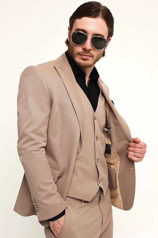 Tiavllya Fashion 3 Pieces Mens Suit Flat Peak Lapel Tuxedos (Blazer+vest+Pants)