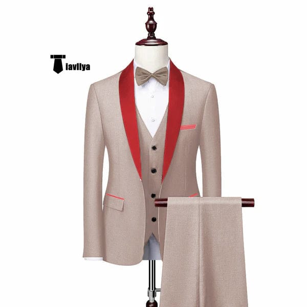 Tiavllya Fashion 3 Pieces Mens Suit Flat Shawl Lapel Tuxedos (Blazer+vest+Pants)