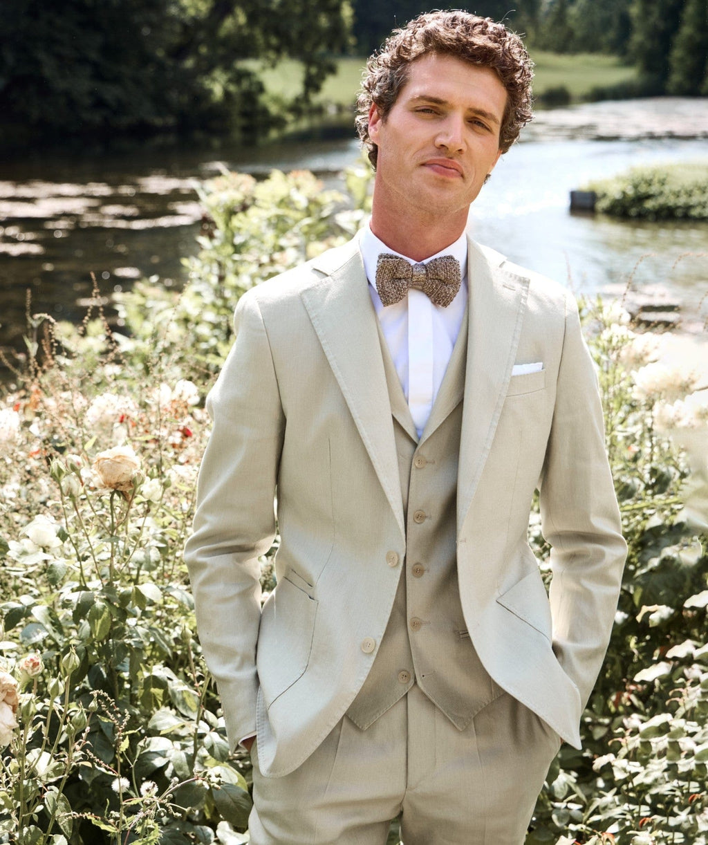 Tiavllya Fashion 3 Pieces Mens Suit Linen Notch Lapel Tuxedos (Blazer+vest+Pants)