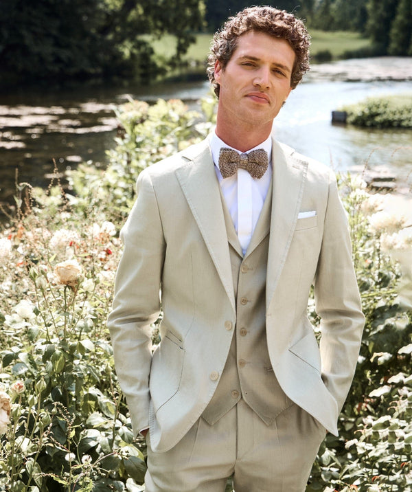 Tiavllya Fashion 3 Pieces Mens Suit Linen Notch Lapel Tuxedos (Blazer+vest+Pants)