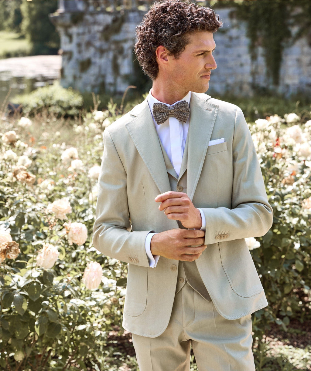 Tiavllya Fashion 3 Pieces Mens Suit Linen Notch Lapel Tuxedos (Blazer+vest+Pants)