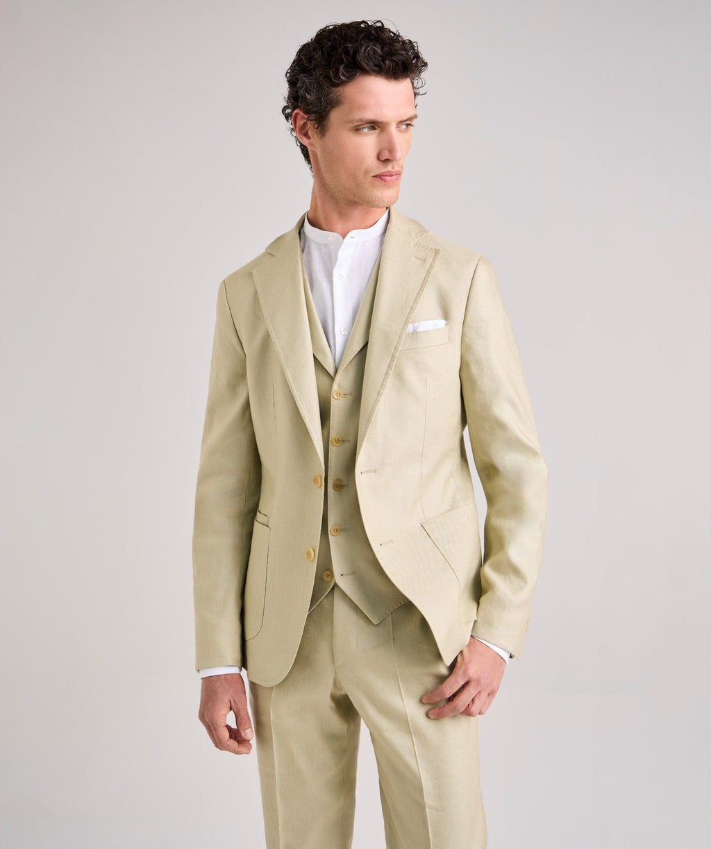 Tiavllya Fashion 3 Pieces Mens Suit Linen Notch Lapel Tuxedos (Blazer+vest+Pants)