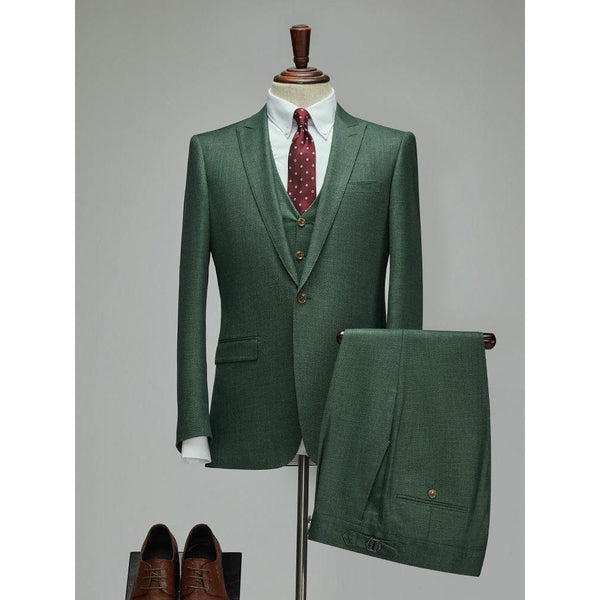 Tiavllya Fashion Green Suit For Men High-end British Style 3-Piece Suit For Men(Blazer+vest+Pants)