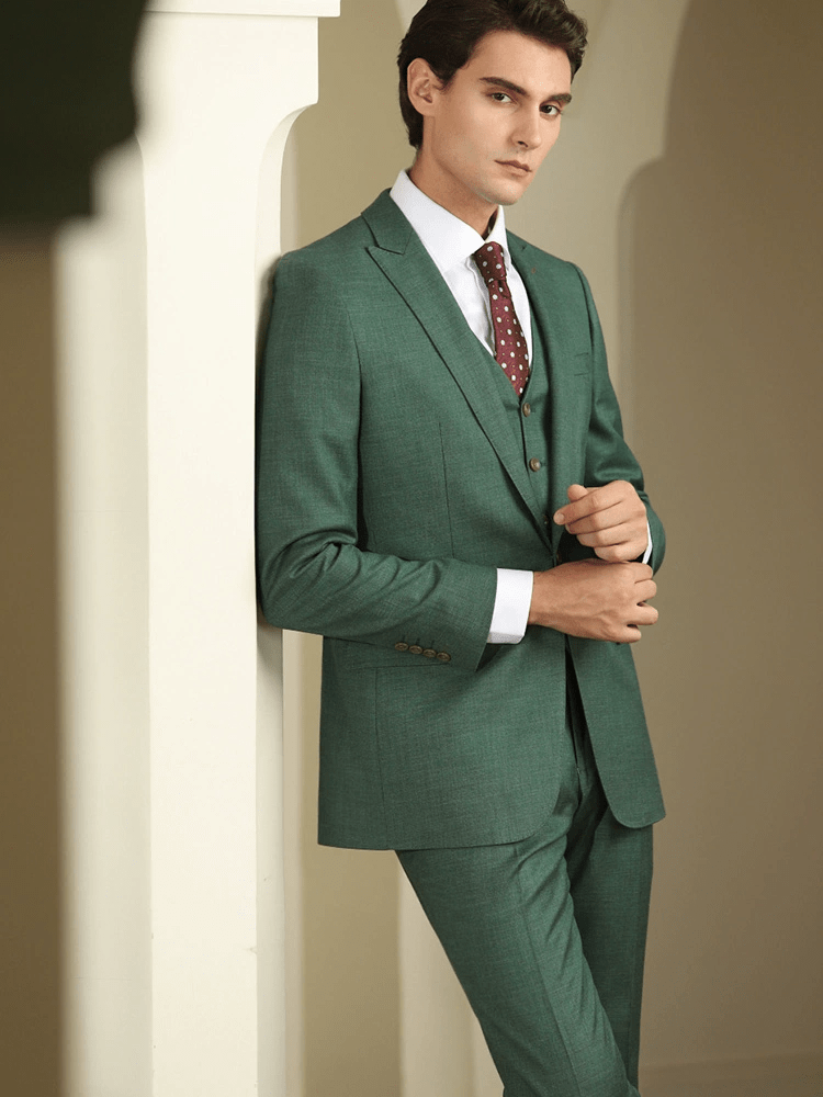 Tiavllya Fashion Green Suit For Men High-end British Style 3-Piece Suit For Men(Blazer+vest+Pants)