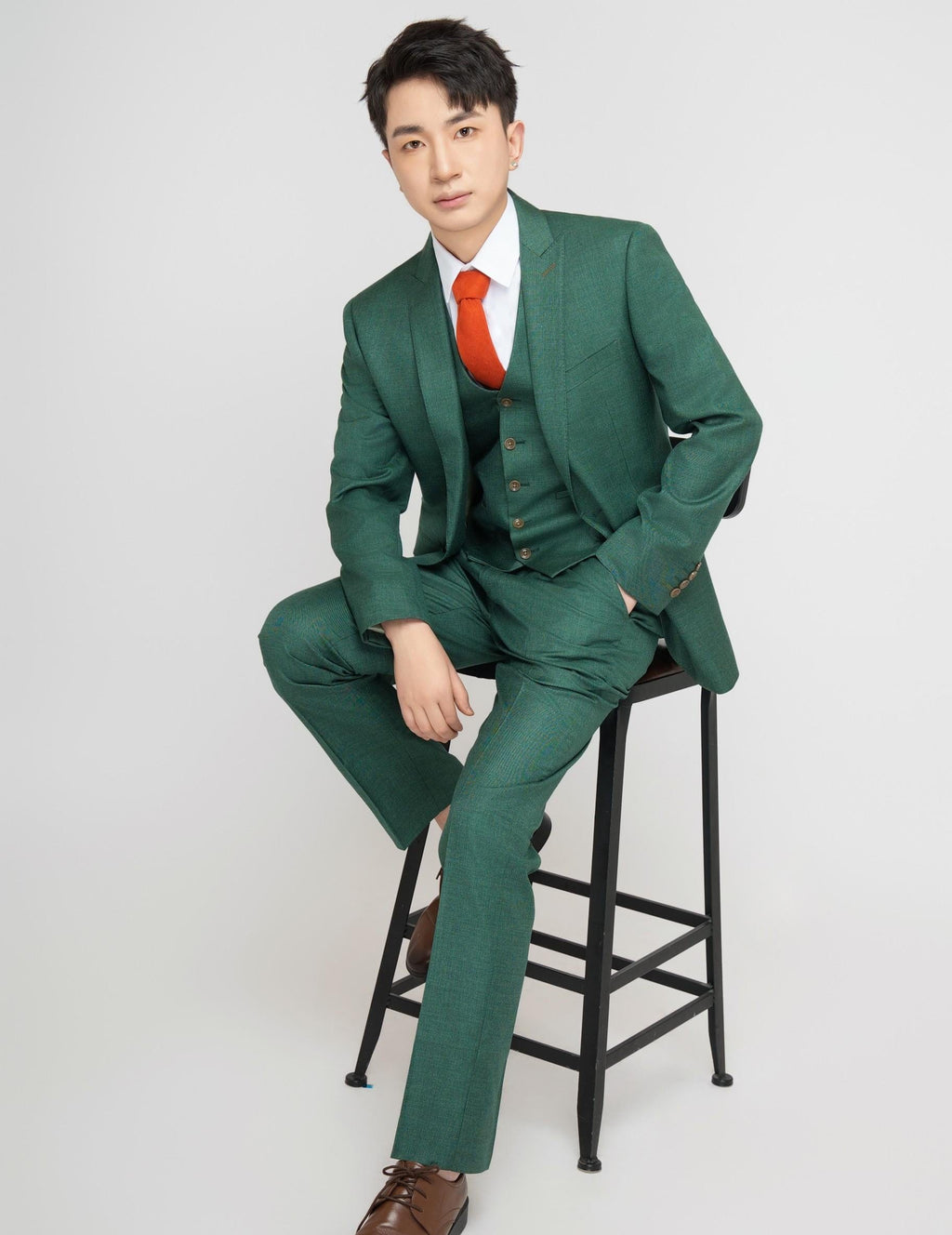 Tiavllya Fashion Green Suit For Men High-end British Style 3-Piece Suit For Men(Blazer+vest+Pants)