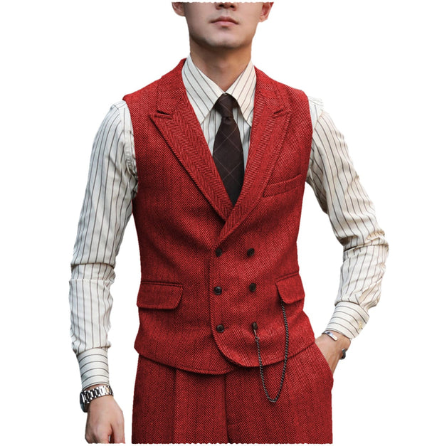 Tiavllya Fashion Men's 2 Piece Suit Herringbone Peak Lapel Tuxedos (Vest+Pants)