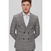 Tiavllya Fashion Men's 2 Pieces Double Breasted Plaid Peak Lapel Tuxedos (Blazer+Pants)