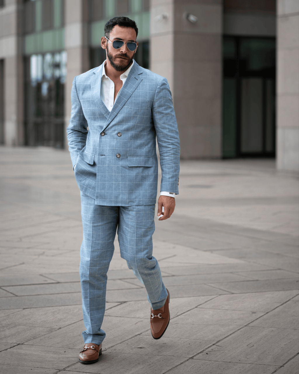 Tiavllya Fashion Men's 2 Pieces Double Breasted Plaid Peak Lapel Tuxedos (Blazer+Pants)