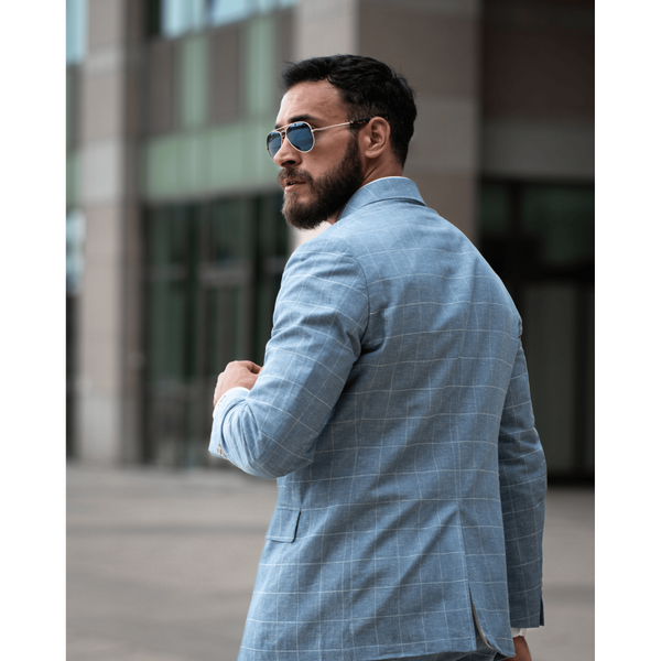 Tiavllya Fashion Men's 2 Pieces Double Breasted Plaid Peak Lapel Tuxedos (Blazer+Pants)