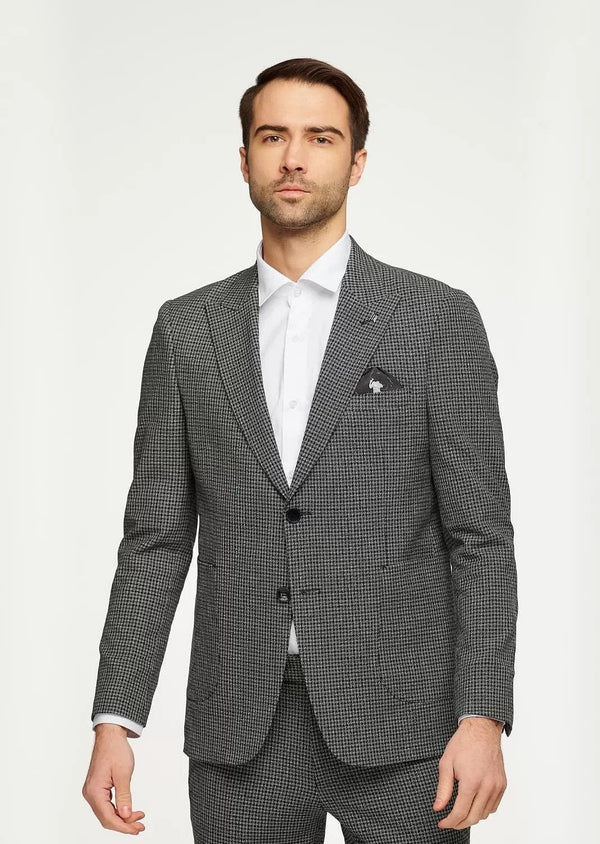 Tiavllya Fashion Men's 2 Pieces Houndstooth Peak Lapel Tuxedos (Blazer+Pants)