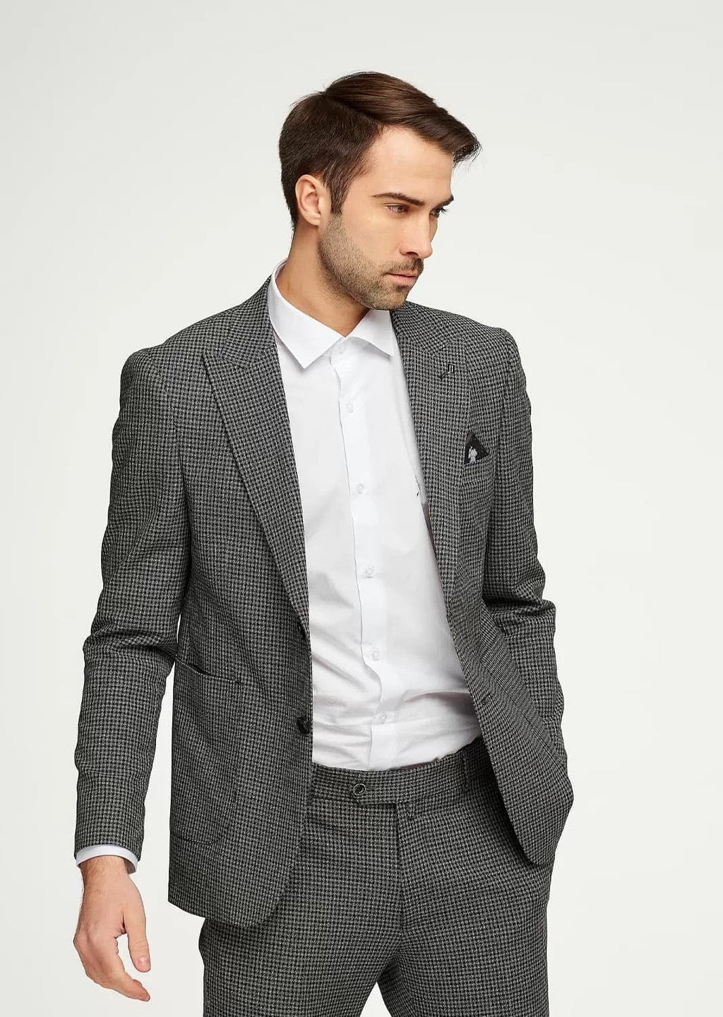 Tiavllya Fashion Men's 2 Pieces Houndstooth Peak Lapel Tuxedos (Blazer+Pants)