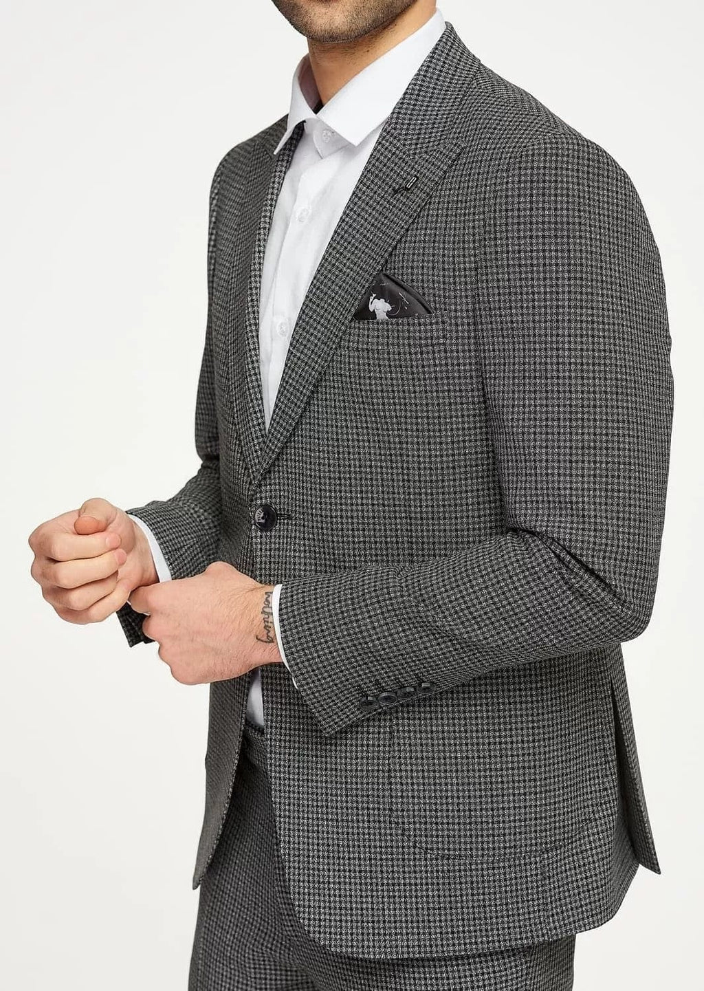 Tiavllya Fashion Men's 2 Pieces Houndstooth Peak Lapel Tuxedos (Blazer+Pants)