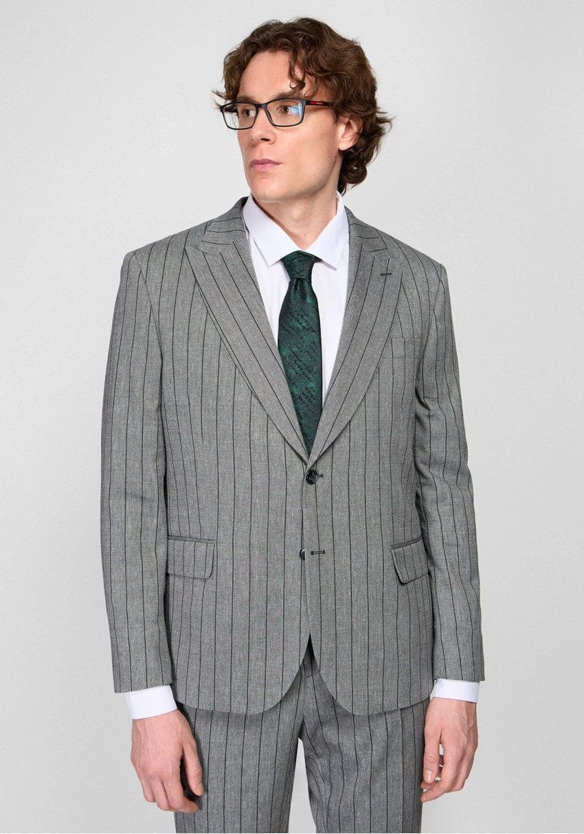 Tiavllya Fashion Men's 2 Pieces Slim Fit Striped Peak Lapel Tuxedos (Blazer+Pants)