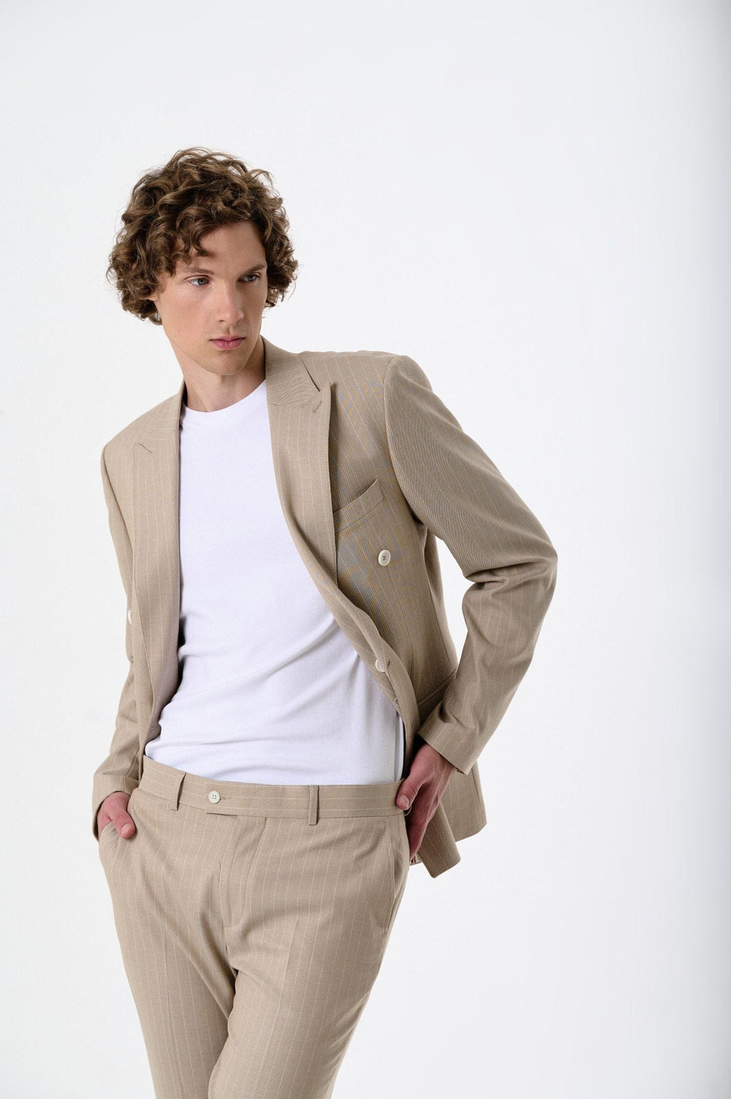 Tiavllya Fashion Men's 2 Pieces Slim Fit Striped Peak Lapel Tuxedos (Blazer+Pants)