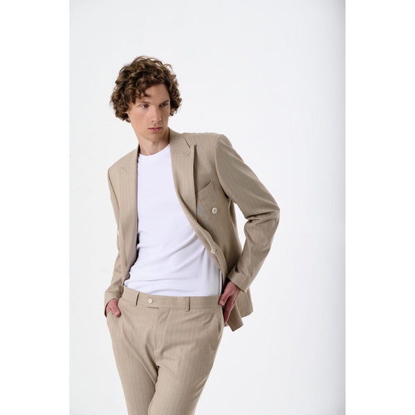 Tiavllya Fashion Men's 2 Pieces Slim Fit Striped Peak Lapel Tuxedos (Blazer+Pants)