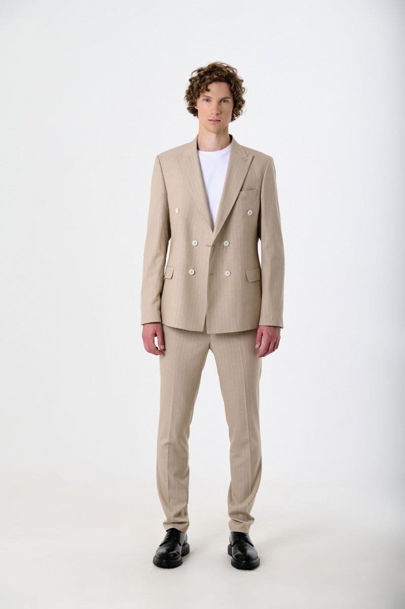 Tiavllya Fashion Men's 2 Pieces Slim Fit Striped Peak Lapel Tuxedos (Blazer+Pants)