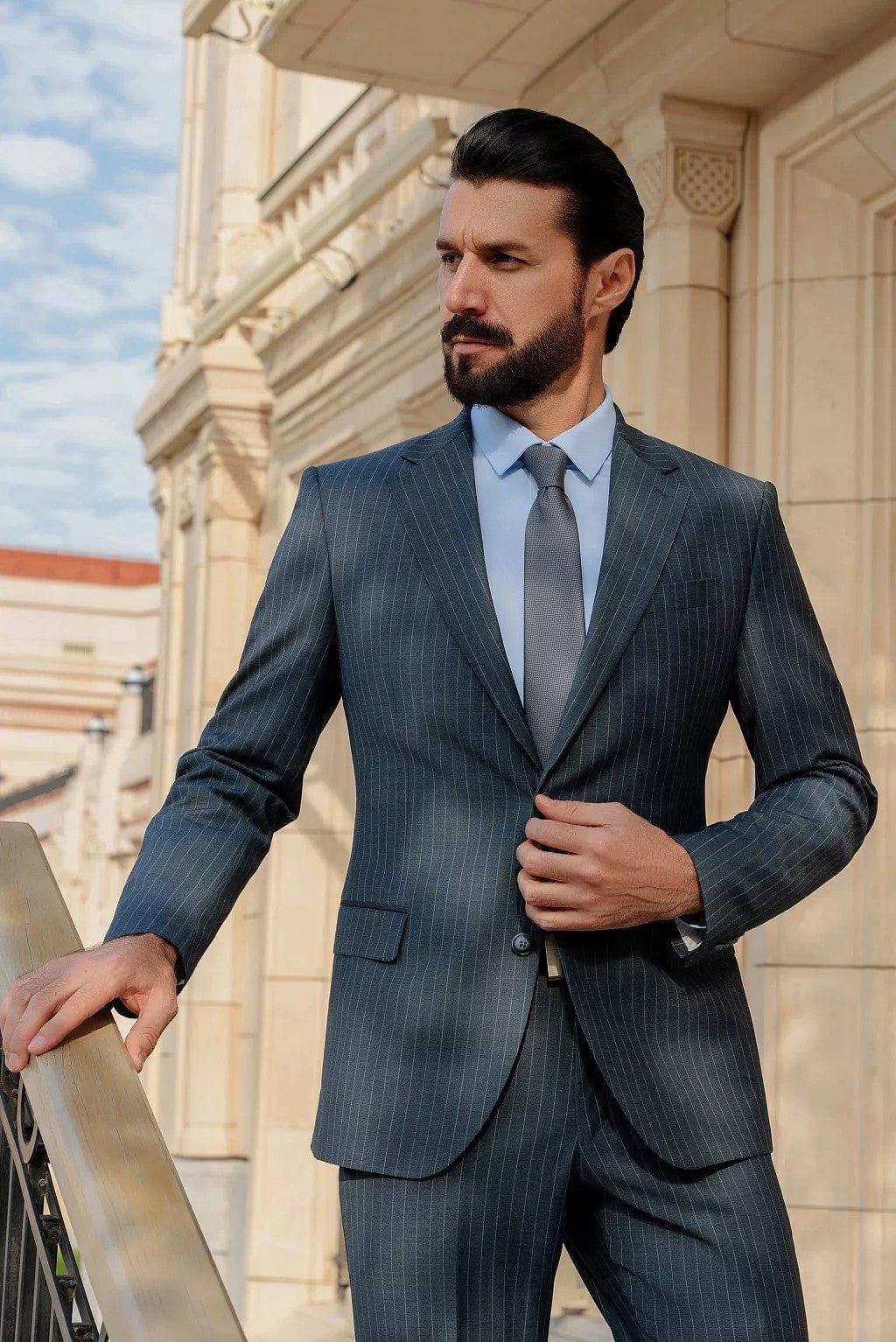 Tiavllya Fashion Men's 2 Pieces Slim Fit Striped PeakLapel Tuxedos (Blazer+Pants)