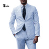 Tiavllya Fashion Men's 2 Pieces Striped Seersucker Notch Lapel Tuxedos (Blazer+Pants)