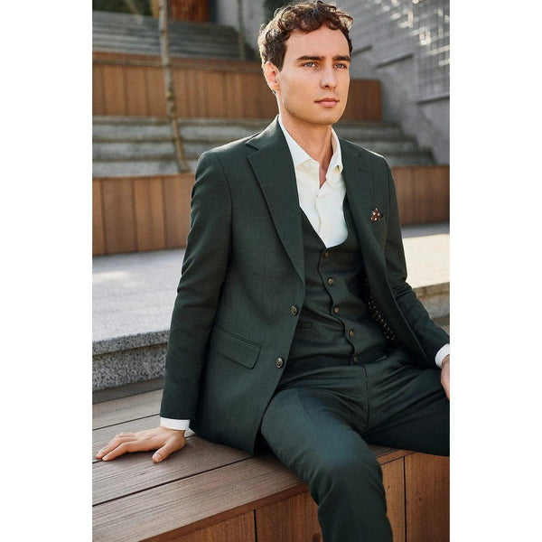 Tiavllya Fashion Men's 3 Pieces Flat Notch Lapel Tuxedos For Party (Blazer+vest+Pants)