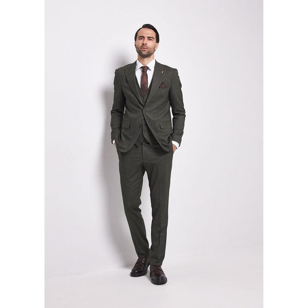 Tiavllya Fashion Men's 3 Pieces Flat Peak Lapel Army Green Tuxedos For Party (Blazer+vest+Pants)