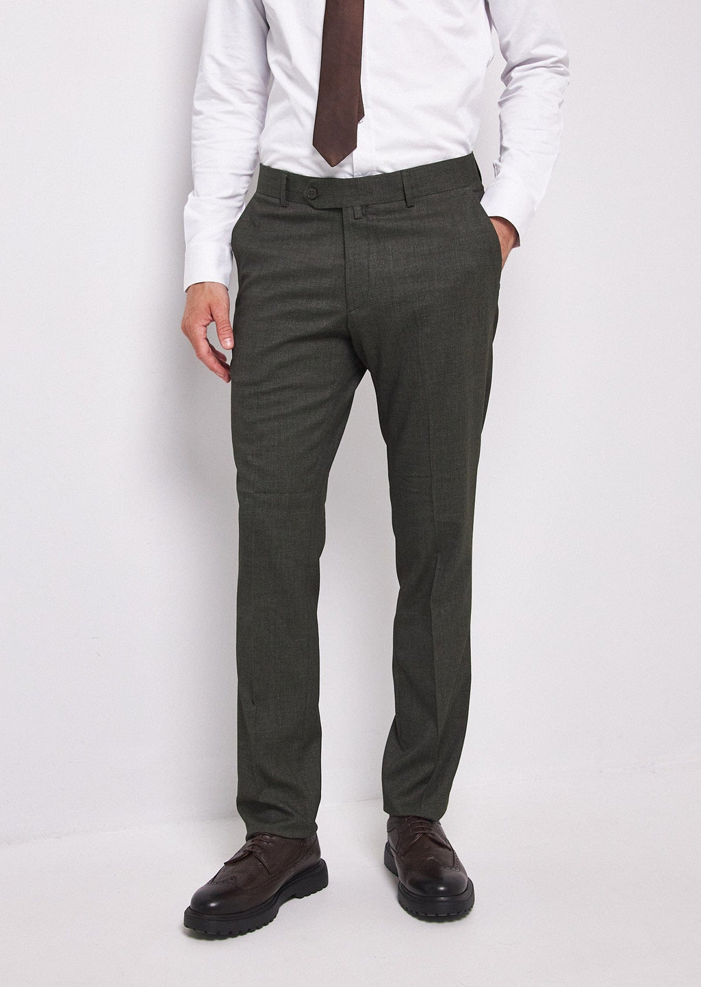 Tiavllya Fashion Men's 3 Pieces Flat Peak Lapel Army Green Tuxedos For Party (Blazer+vest+Pants)