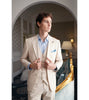 Tiavllya Fashion Men's 3 Pieces Flat Peak Lapel Beige Tuxedos For Party (Blazer+vest+Pants)