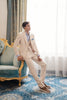 Tiavllya Fashion Men's 3 Pieces Flat Peak Lapel Beige Tuxedos For Party (Blazer+vest+Pants)