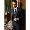 Tiavllya Fashion Men's 3 Pieces Flat Peak Lapel Black Tuxedos For Party (Blazer+vest+Pants)