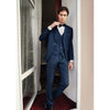 Tiavllya Fashion Men's 3 Pieces Flat Peak Lapel Navy Tuxedos For Party (Blazer+vest+Pants)