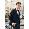 Tiavllya Fashion Men's 3 Pieces Flat Peak Lapel Navy Tuxedos For Party (Blazer+vest+Pants)