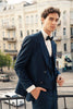 Tiavllya Fashion Men's 3 Pieces Flat Peak Lapel Navy Tuxedos For Party (Blazer+vest+Pants)