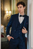 Tiavllya Fashion Men's 3 Pieces Flat Peak Lapel Navy Tuxedos For Party (Blazer+vest+Pants)