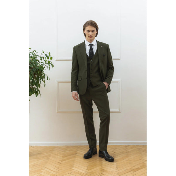 Tiavllya Fashion Men's 3 Pieces Flat Peak Lapel Tuxedos For Party (Blazer+vest+Pants)