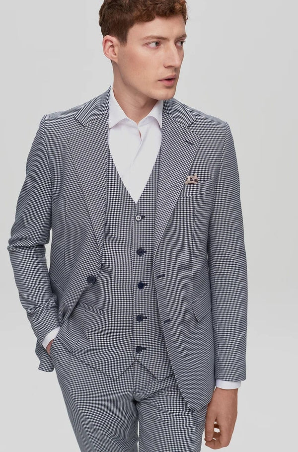 Tiavllya Fashion Men's 3 Pieces Houndstooth Notch Lapel Tuxedos (Blazer+vest+Pants)