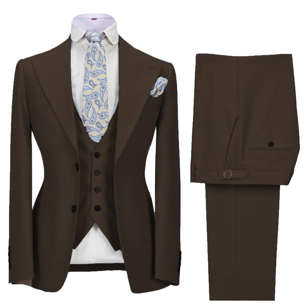 Tiavllya Fashion Men's 3 Pieces Mens Suit Peak Lapel Solid Tuxedos (Blazer+vest+Pants)