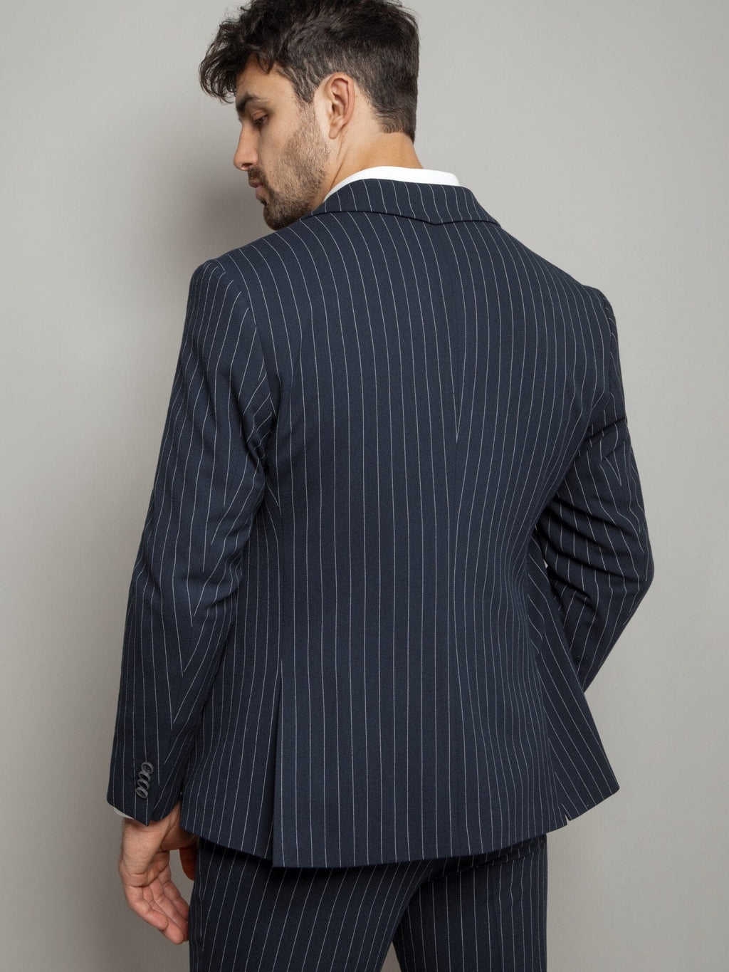 Tiavllya Fashion Men's 3 Pieces Mens Suit Peak Lapel Striped Tuxedos (Blazer+Vest+Pants)