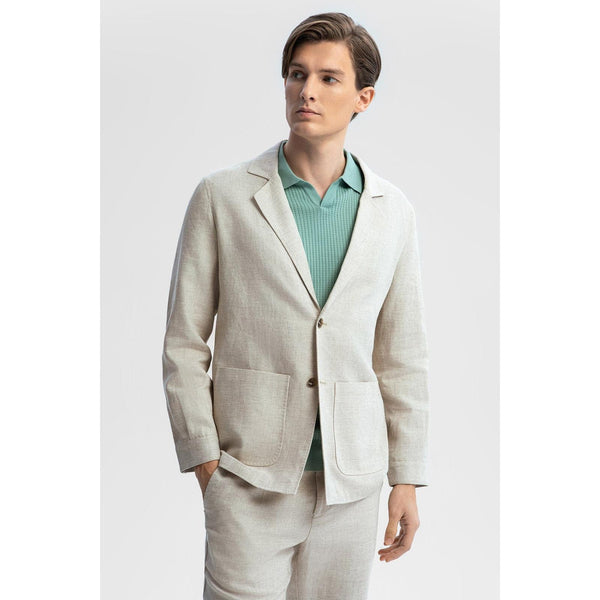 Tiavllya Fashion Men's Beige 2 Pieces Mens Suit Notch Lapel Linen For Wedding (Blazer+Pants)