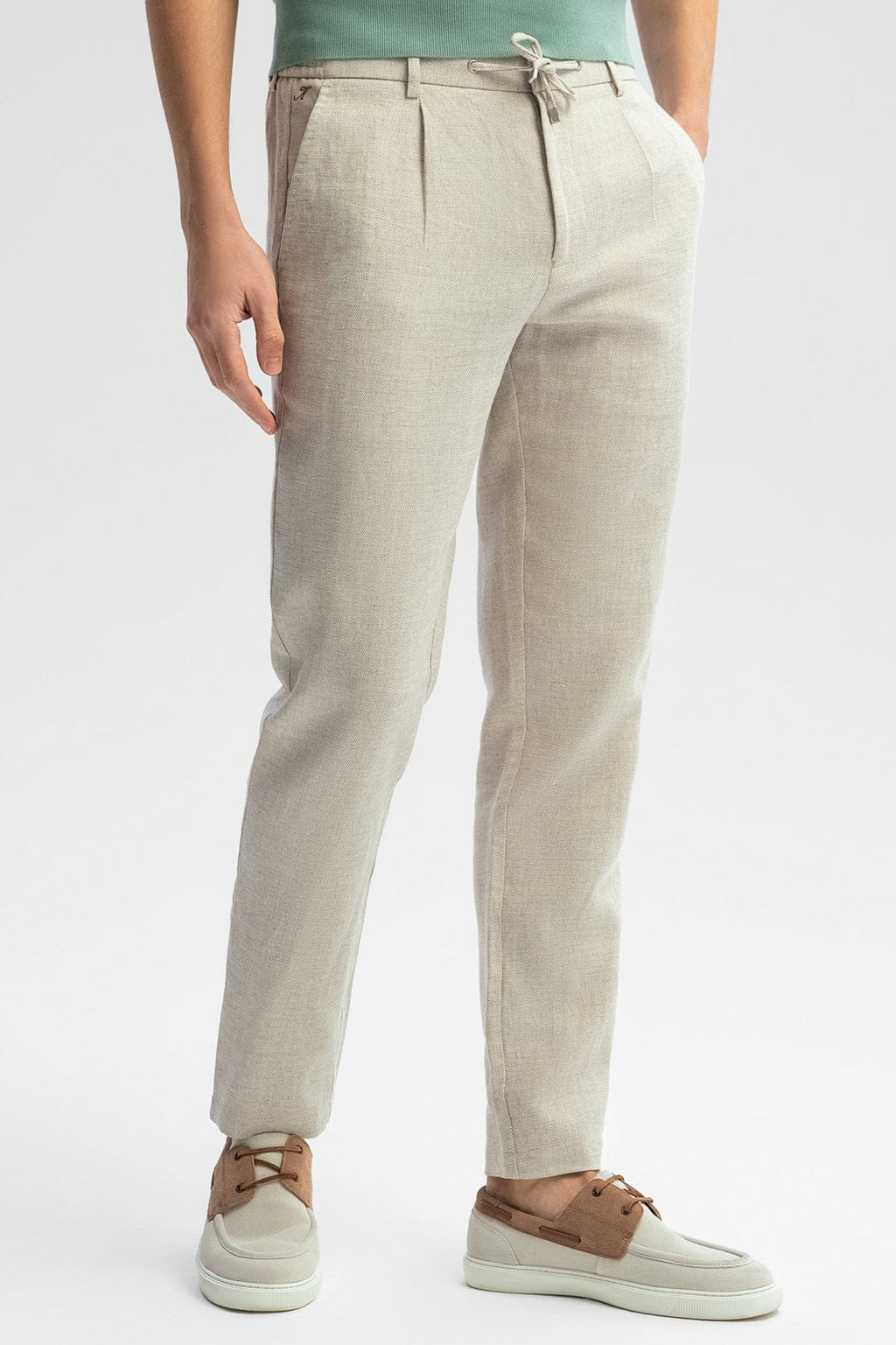 Tiavllya Fashion Men's Beige 2 Pieces Mens Suit Notch Lapel Linen For Wedding (Blazer+Pants)