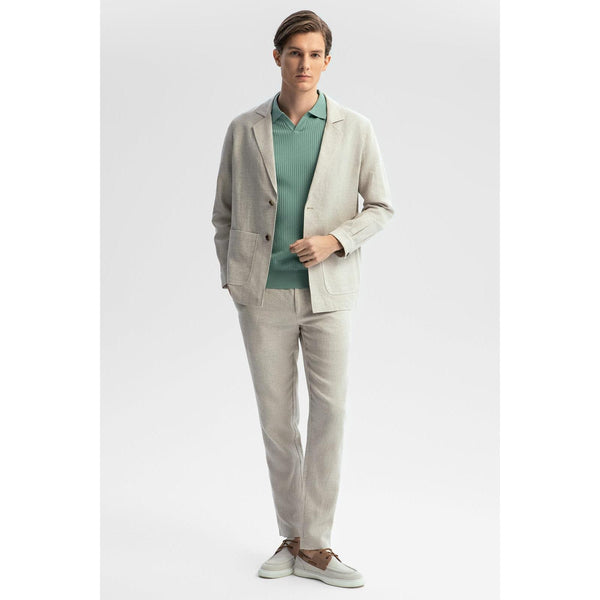Tiavllya Fashion Men's Beige 2 Pieces Mens Suit Notch Lapel Linen For Wedding (Blazer+Pants)