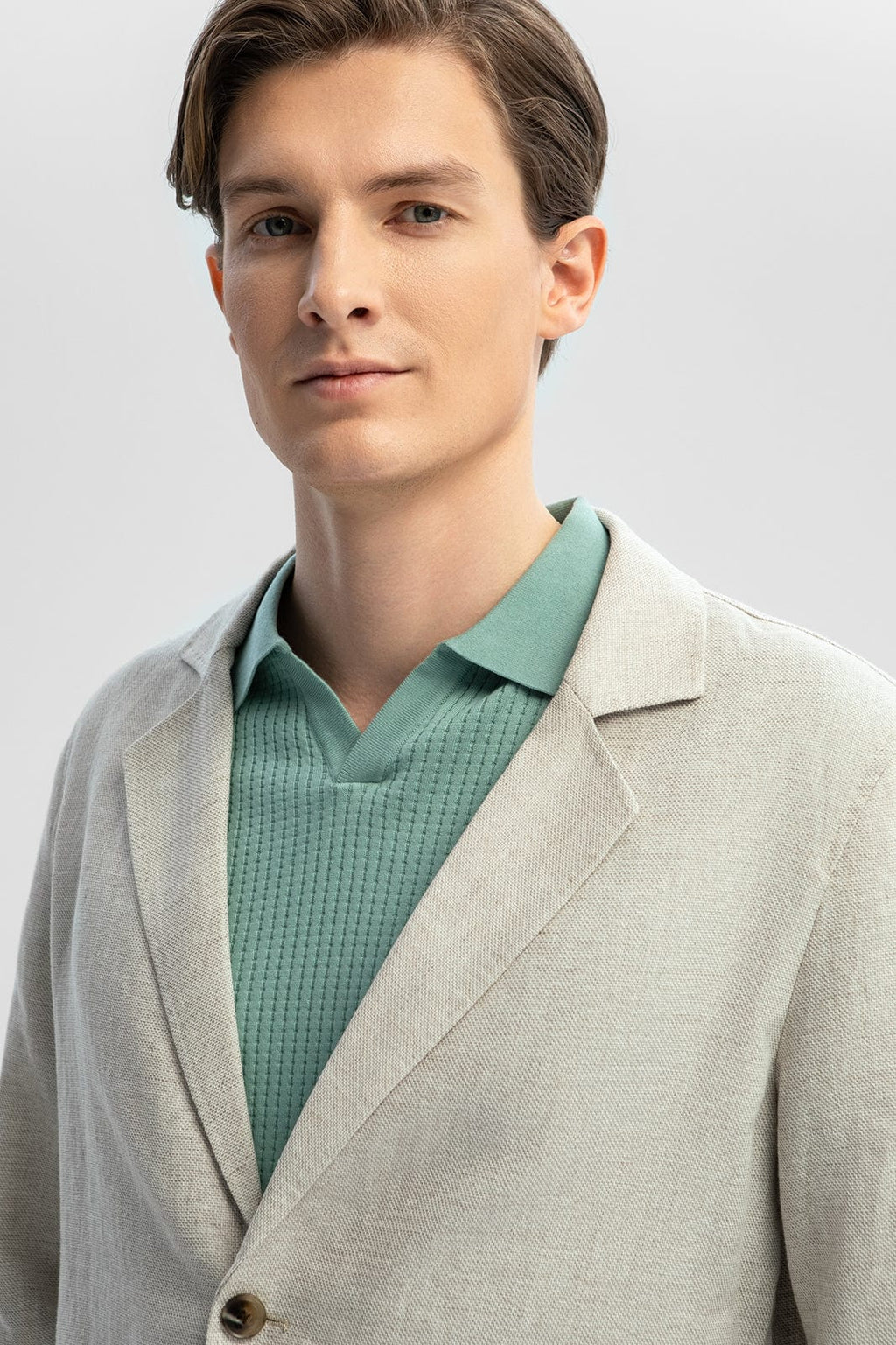 Tiavllya Fashion Men's Beige 2 Pieces Mens Suit Notch Lapel Linen For Wedding (Blazer+Pants)