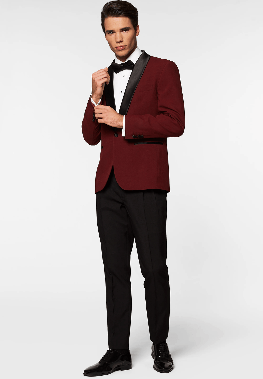 Tiavllya Fashion Men's Burgundy Suit Slim Fit 2 Pieces Shawl Lapel Tuxedo For Wedding (Blazer+Pants)