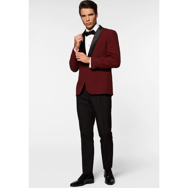 Tiavllya Fashion Men's Burgundy Suit Slim Fit 2 Pieces Shawl Lapel Tuxedo For Wedding (Blazer+Pants)