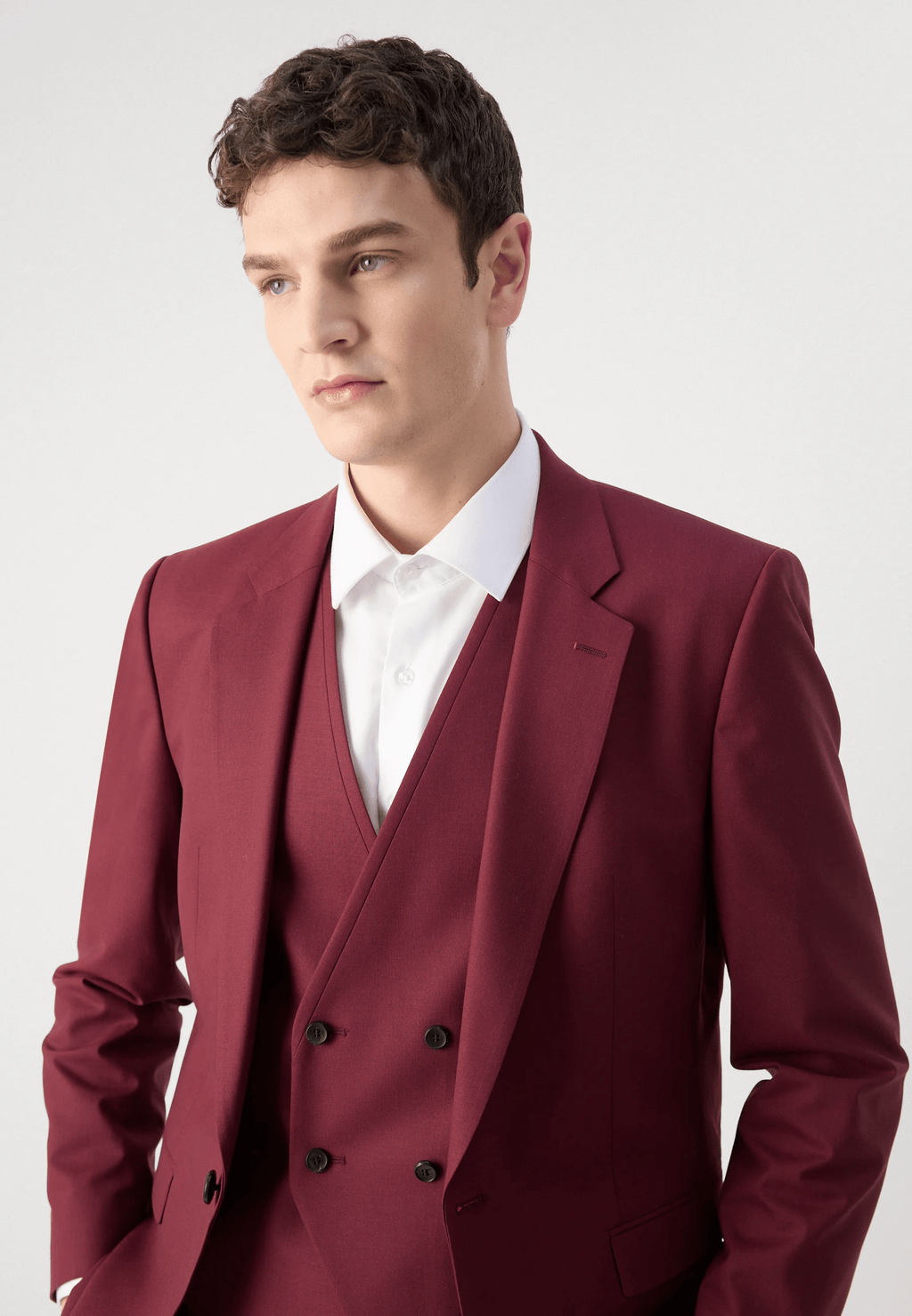 Tiavllya Fashion Men's Burgundy Suits 3 Pieces Notch Lapel Tuxedos (Blazer+Vest+ Pant)