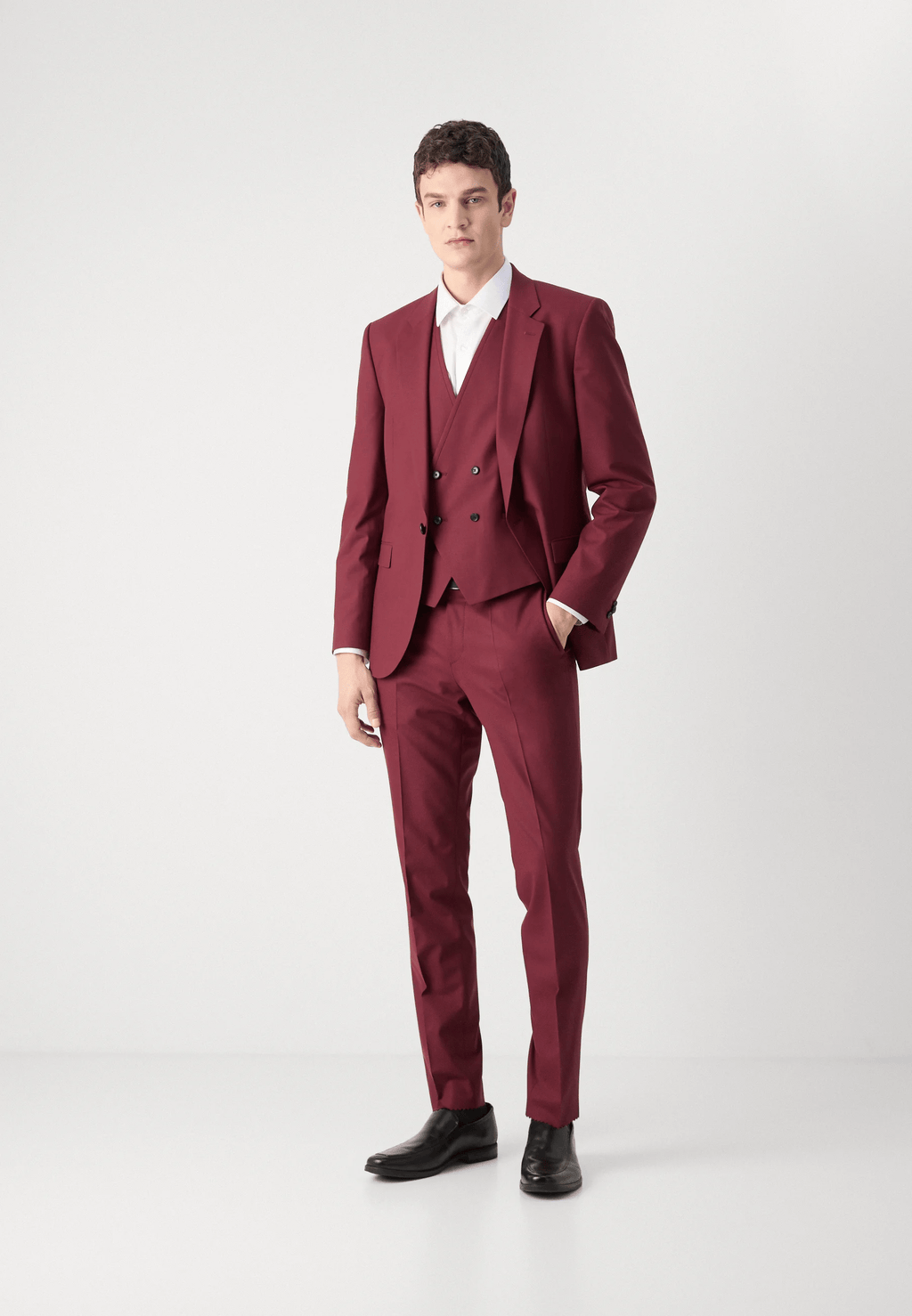 Tiavllya Fashion Men's Burgundy Suits 3 Pieces Notch Lapel Tuxedos (Blazer+Vest+ Pant)