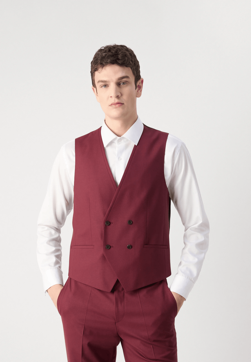 Tiavllya Fashion Men's Burgundy Suits 3 Pieces Notch Lapel Tuxedos (Blazer+Vest+ Pant)