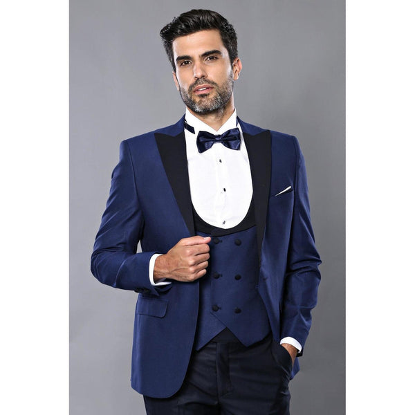 Tiavllya Fashion Men's Double Breasted 3 Pieces Peak Lapel Tuxedos (Blazer+Vest+ Pant)