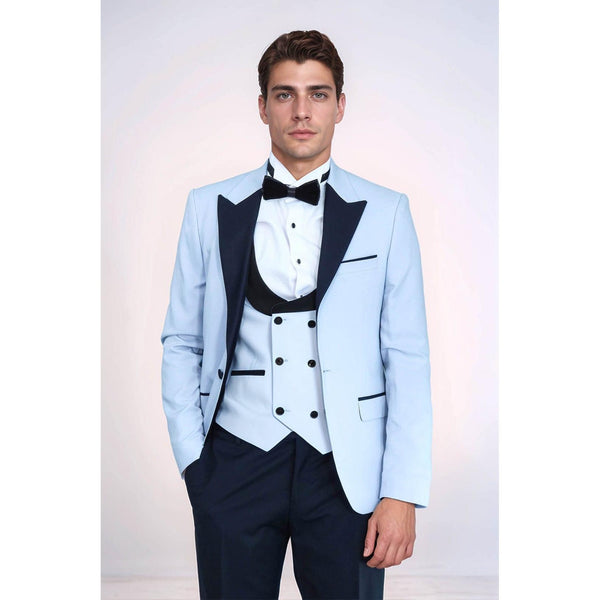Tiavllya Fashion Men's Double Breasted 3 Pieces Peak Lapel Tuxedos (Blazer+Vest+ Pant)