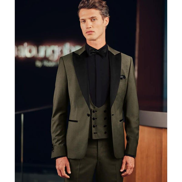 Tiavllya Fashion Men's Double Breasted 3 Pieces Peak Lapel Tuxedos (Blazer+Vest+ Pant)