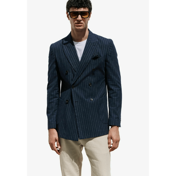 Tiavllya Fashion Men's Jacket Outerwear Slim Fit Striped Peak Lapel Tuxedo Coat