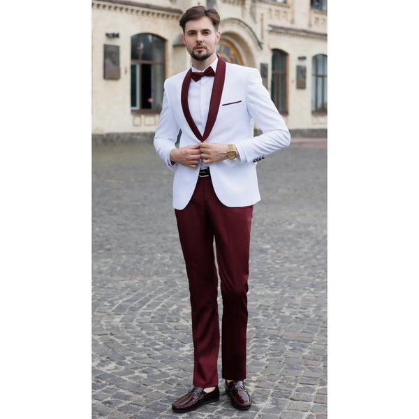Tiavllya Fashion Men's Suit Flat 2 Pieces Shawl Lapel Tuxedo For Prom (Blazer+Pants)